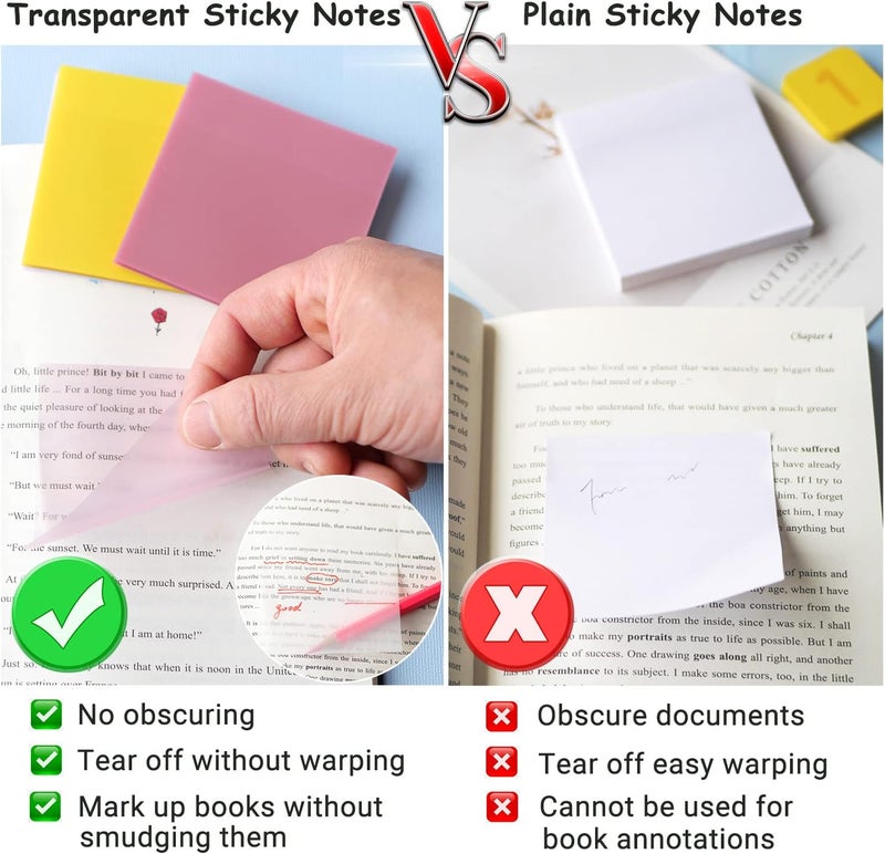 ENLUOM 400 Sheets Colored Transparent Sticky Notes - 3 x 3 in Translucent Sticky Notes, Pastel Clear Waterproof Self-Sticky Note, See Through Sticky Note, Aesthetic Office Supplies (8 Pads) - Image 3